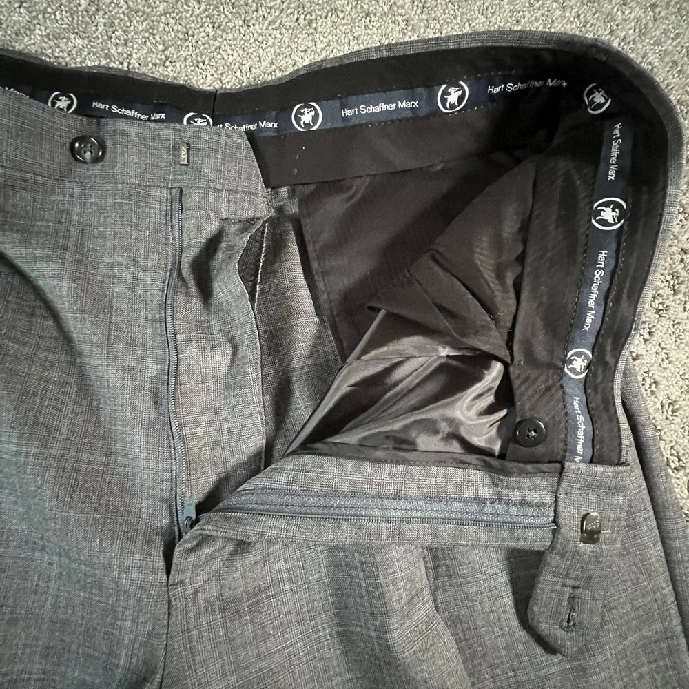 Hart Schaffner Marx Suit Mens 42L Grey Glen Plaid 2-Piece Pleated Cuffed USA